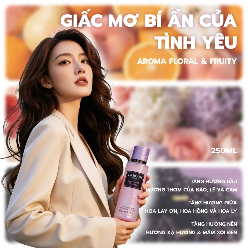 (For Live)LABOUM Xịt Thơm Bodymist Nữ Có Nhũ 250ml Hương Hoa Quả Thơm Lâu An Toàn Cho Da Nhạy Cảm Dùng Đi Làm Đi Chơi