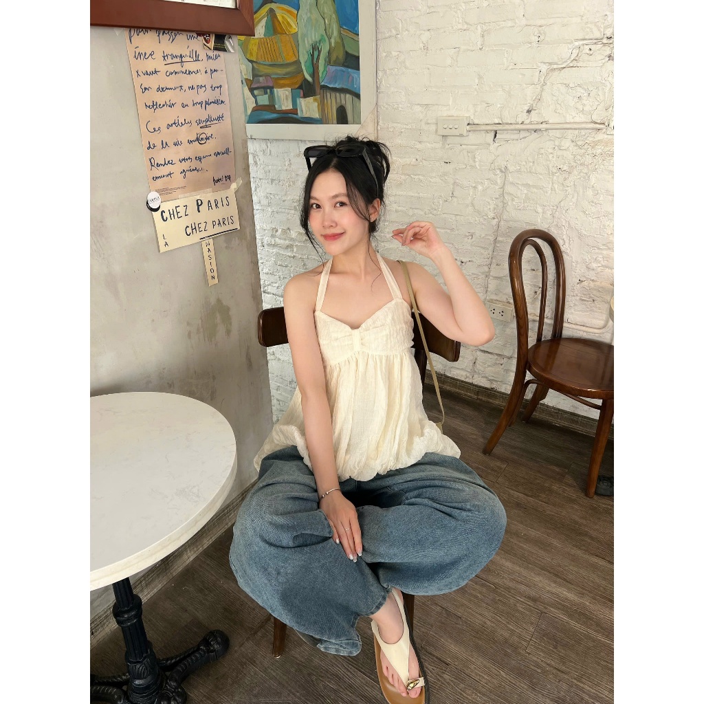 Bella Top (TSW) Áo voan cổ yếm nhún ngực xoè bồng Nữ the.sweaterweather