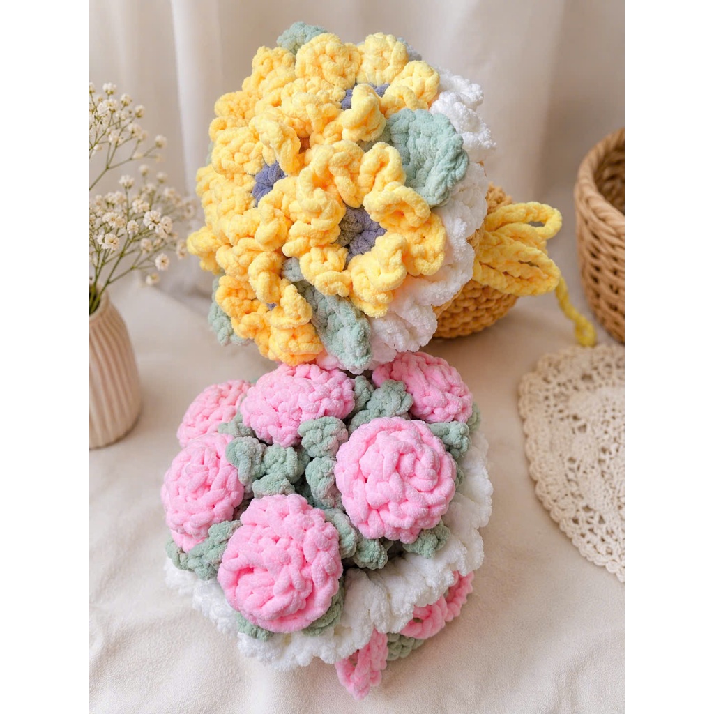 Quà tặng bó hoa len nhung đũa handmade sản phẩm thủ công bó hoa mini #handmade