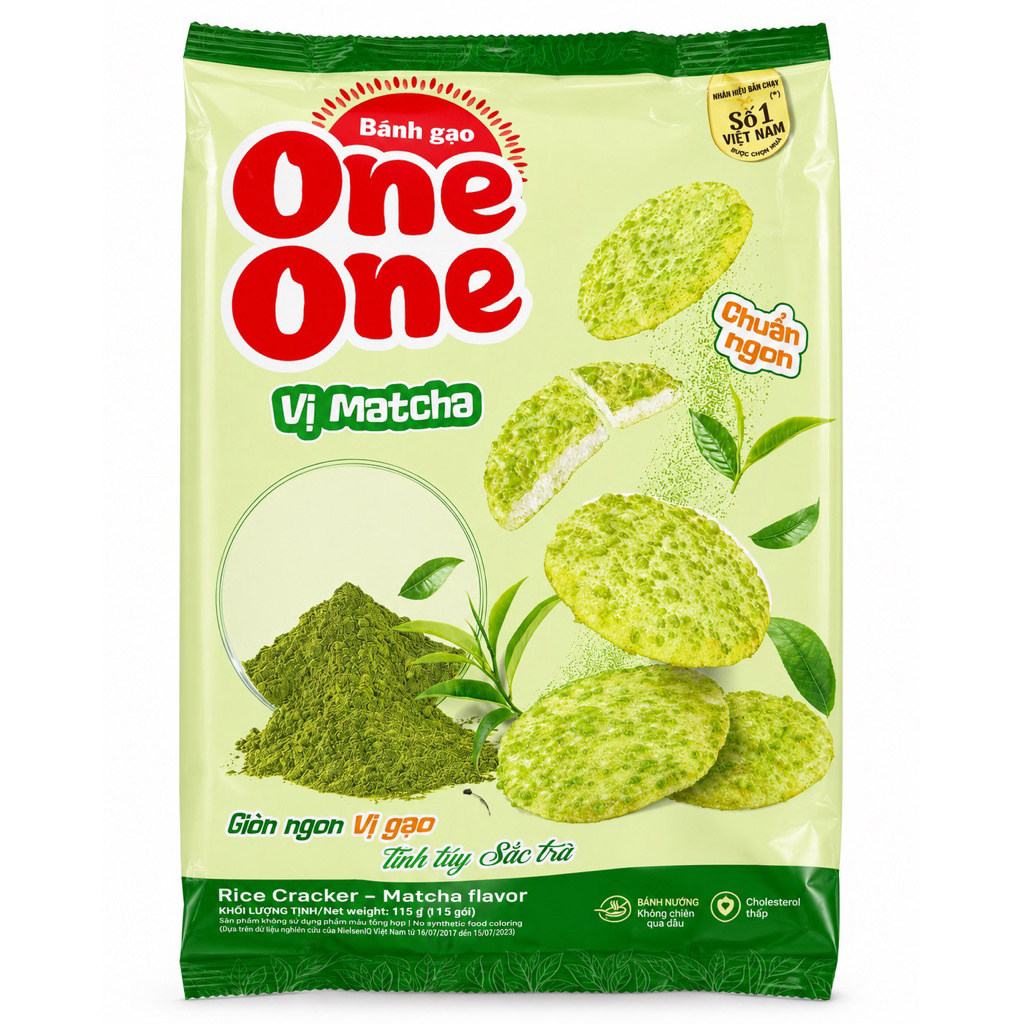 Bánh Gạo One One Vị Matcha 115.7G - Healthy Food Chuẩn Vị Matcha Nhật Bản Bịch 15 Gói Nhỏ