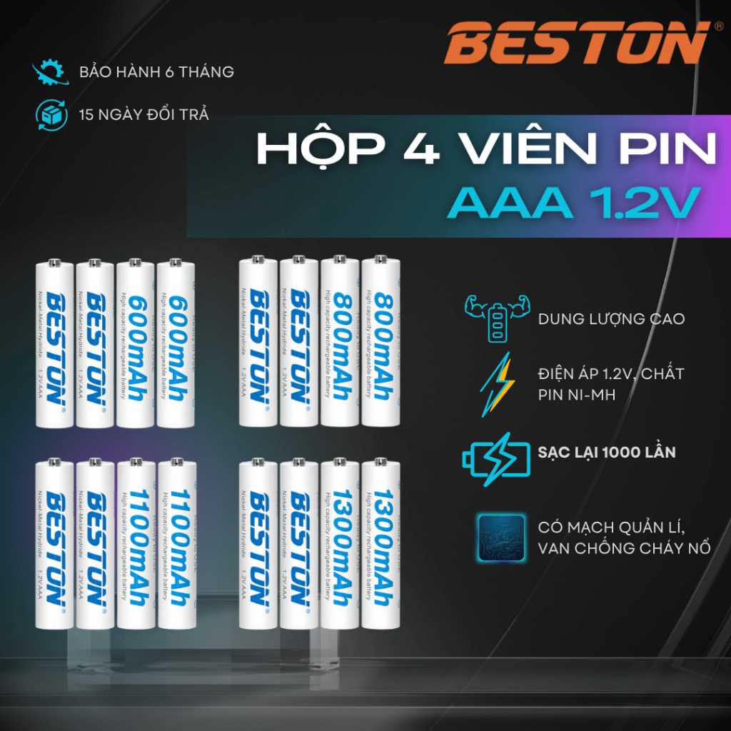 Pin Sạc 1.2V 3A Beston, dung lượng 800mah ,1100mah,1300mah dành cho đồ ...