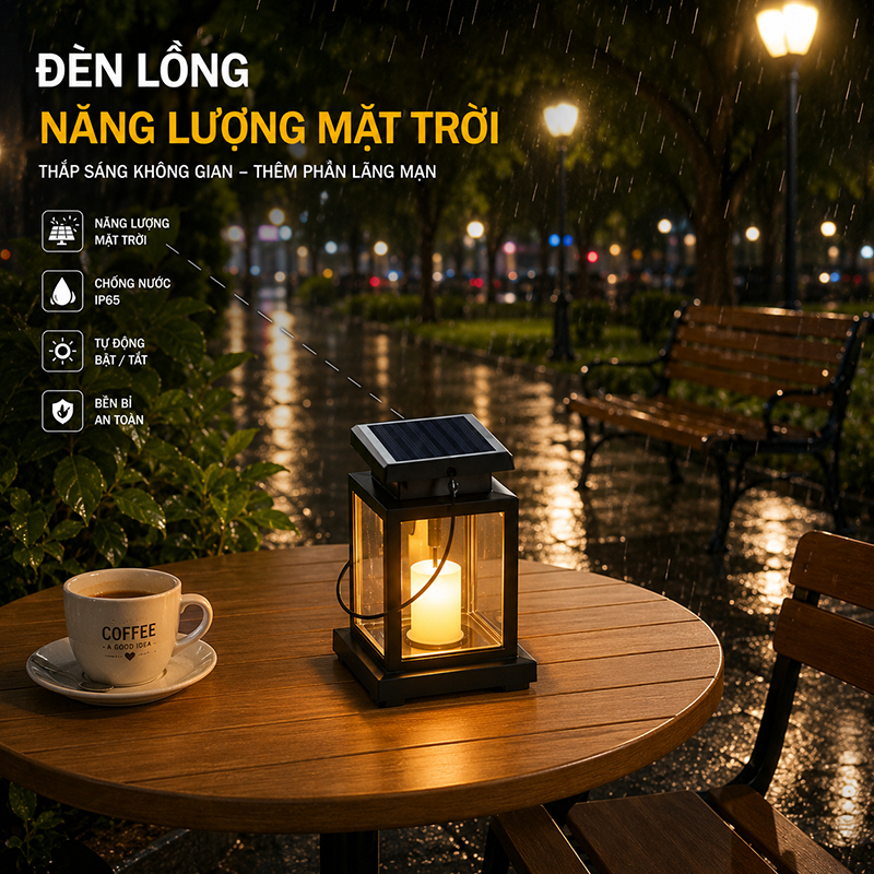 Đèn Lồng Năng Lượng Mặt Trời LED Giả Nến Chống Nước IP65 – Đèn Treo Trang Trí Sân Vườn, Ban Công
