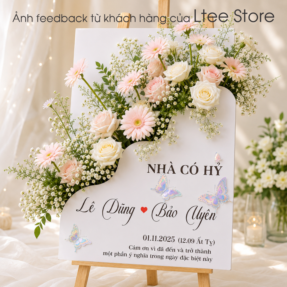 Bảng Dạm Ngõ In Tên Theo Yêu Cầu - Bảng Hoa Welcome Lễ Ăn Hỏi, Đính Hôn, Nhà Có Hỷ