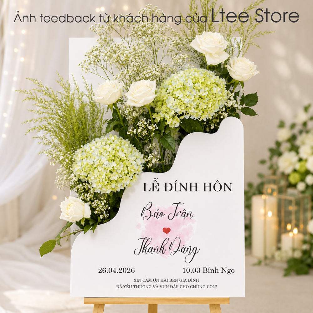 Bảng Dạm Ngõ In Tên Theo Yêu Cầu - Bảng Hoa Welcome Lễ Ăn Hỏi, Đính Hôn, Nhà Có Hỷ