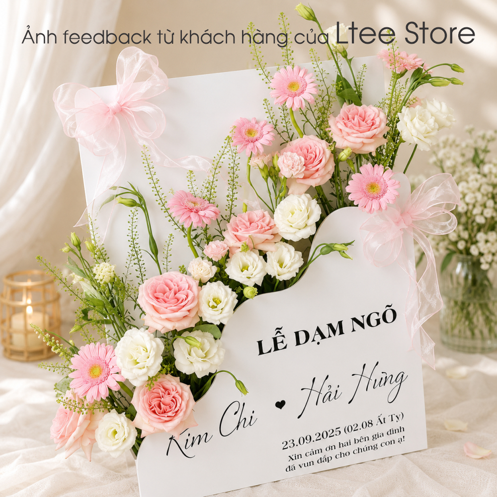 Bảng Dạm Ngõ In Tên Theo Yêu Cầu - Bảng Hoa Welcome Lễ Ăn Hỏi, Đính Hôn, Nhà Có Hỷ