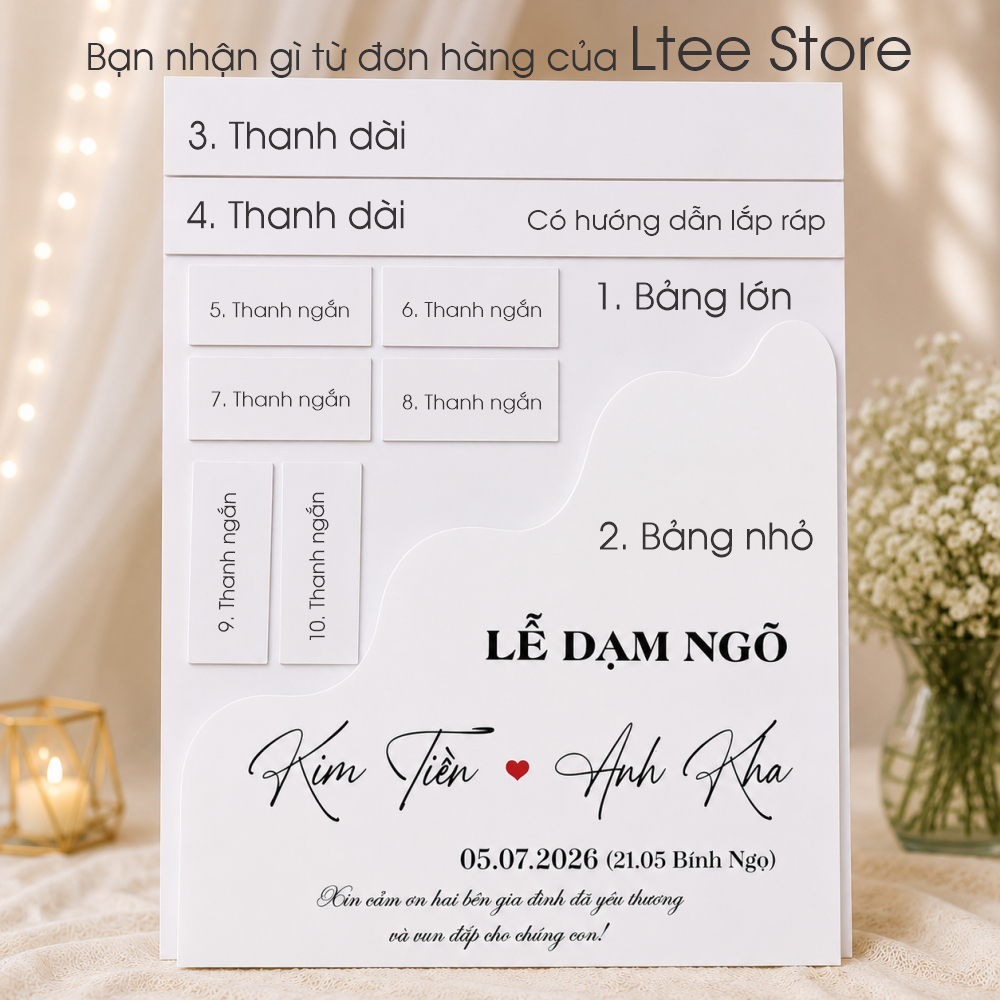 Bảng Dạm Ngõ In Tên Theo Yêu Cầu - Bảng Hoa Welcome Lễ Ăn Hỏi, Đính Hôn, Nhà Có Hỷ