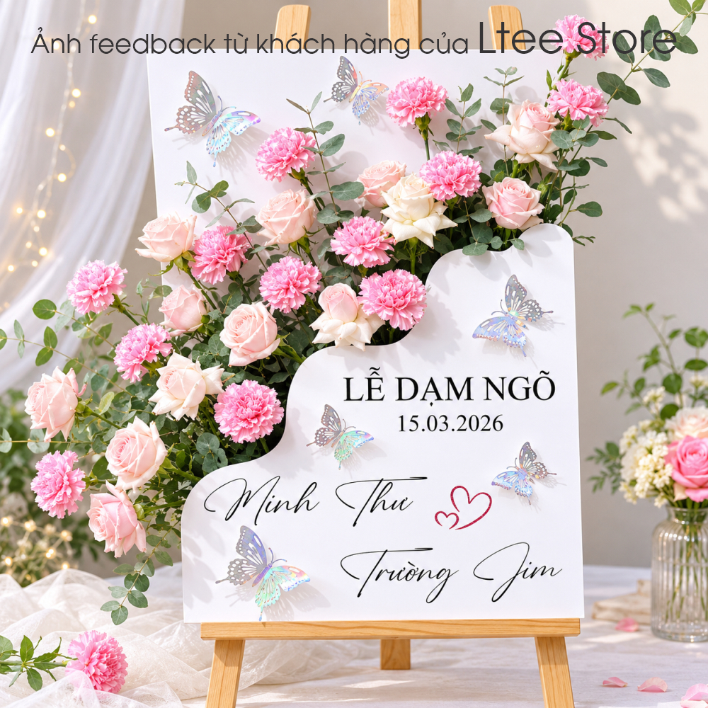 Bảng Dạm Ngõ In Tên Theo Yêu Cầu - Bảng Hoa Welcome Lễ Ăn Hỏi, Đính Hôn, Nhà Có Hỷ