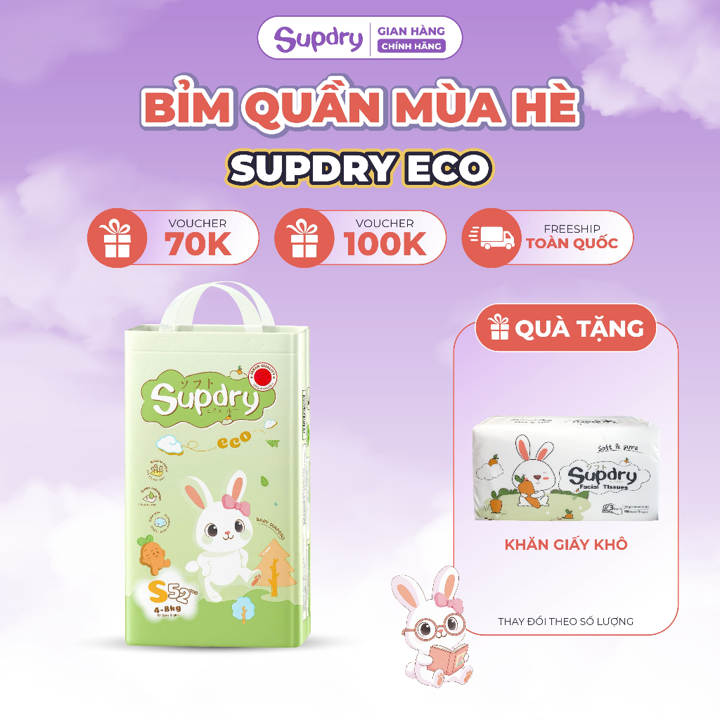 (Tiết Kiệm) Tã Bỉm Quần Supdry Eco Khô Thoáng, An Toàn Cho da bé size M, L, XL, XXL, 3XL