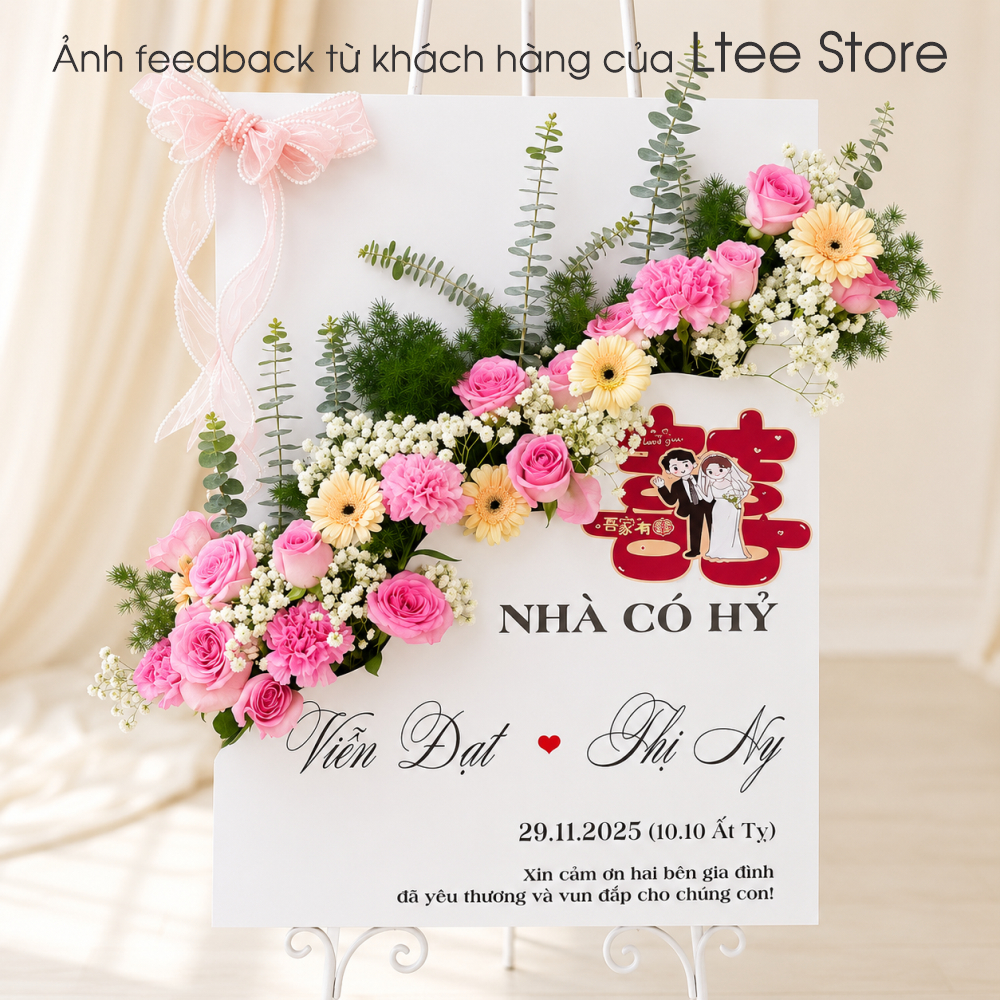 Bảng Dạm Ngõ In Tên Theo Yêu Cầu - Bảng Hoa Welcome Lễ Ăn Hỏi, Đính Hôn, Nhà Có Hỷ