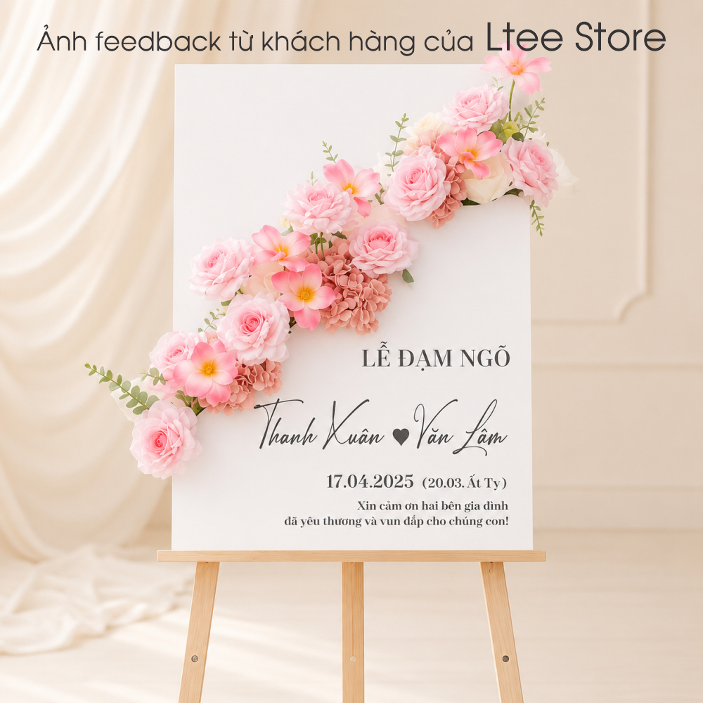 Bảng Dạm Ngõ In Tên Theo Yêu Cầu - Bảng Hoa Welcome Lễ Ăn Hỏi, Đính Hôn, Nhà Có Hỷ