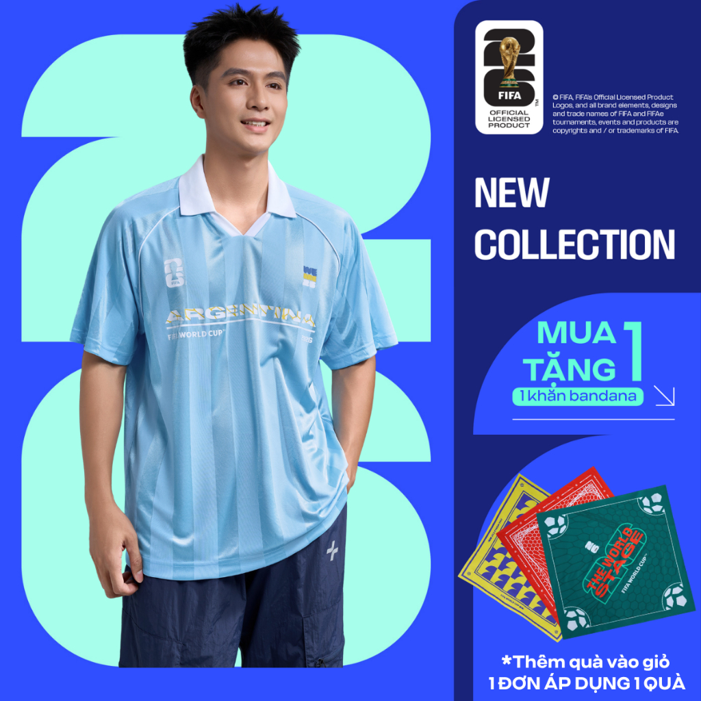 [MUA ÁO TẶNG KHĂN]Áo Polo nam nữ thể thao World Cup Argentina Edition 26, Áo cổ vũ đội tuyển thoáng mát