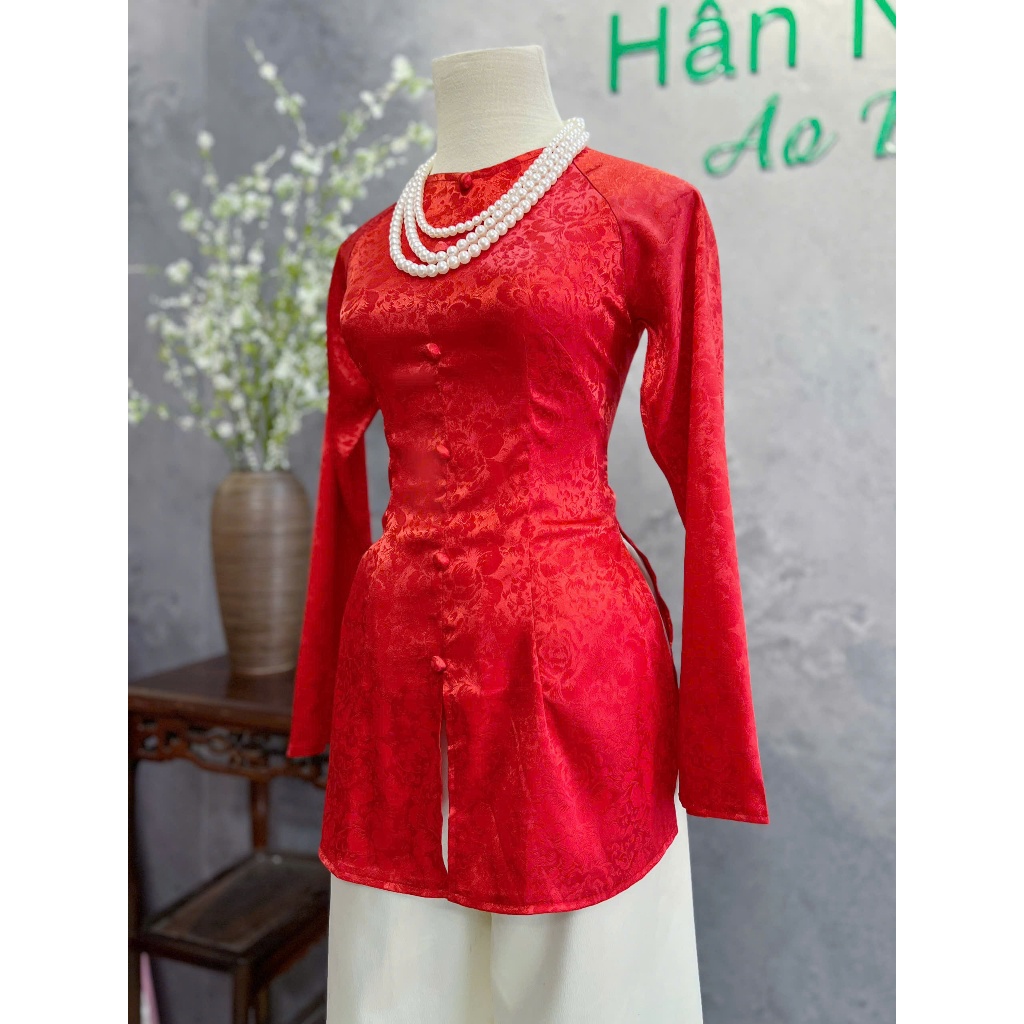 B.a195 - ÁO BÀ BA GẤM HOA MẪU ĐƠN DÂY KÉO CỔ TRÒN NÚT NỤ BỌC QUẦN LỤA