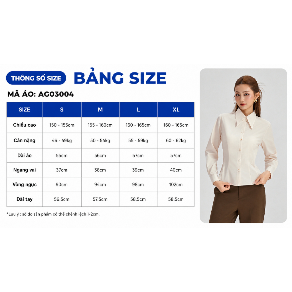 Áo sơ mi nữ form ôm vừa GUMAC đính nút xà cừ lai cong lượn tay dài có bo nẹp cửa tay AG03004