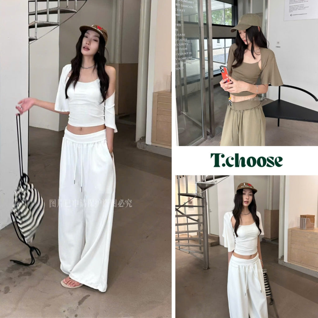 Set 3 món áo 2 dây + áo choàng ngắn + quần suông ống rộng 6633 TCHOOSE