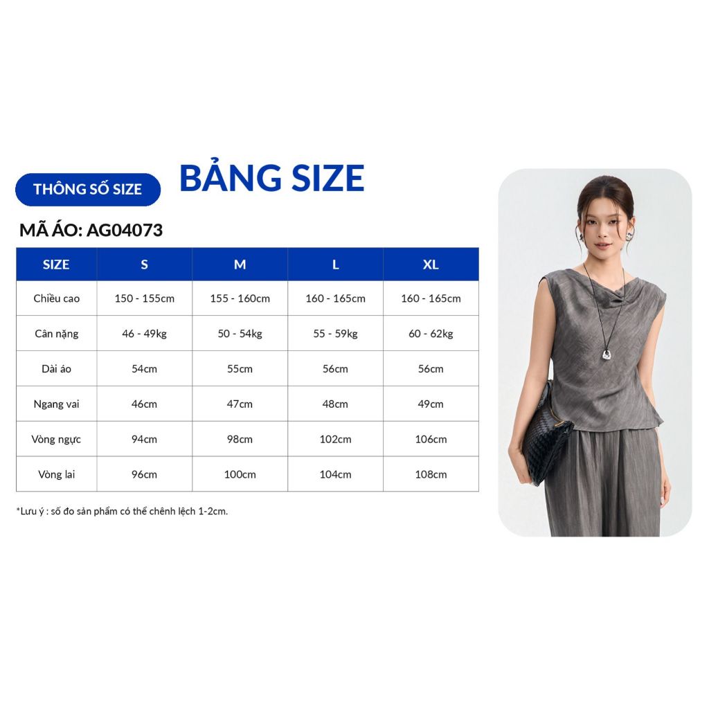 Set lẻ Áo kiểu GUMAC form ôm không tay cổ đổ nhẹ AG04073 - Quần tây nữ GUMAC form ống rộng có túi xéo hai bên QG04071