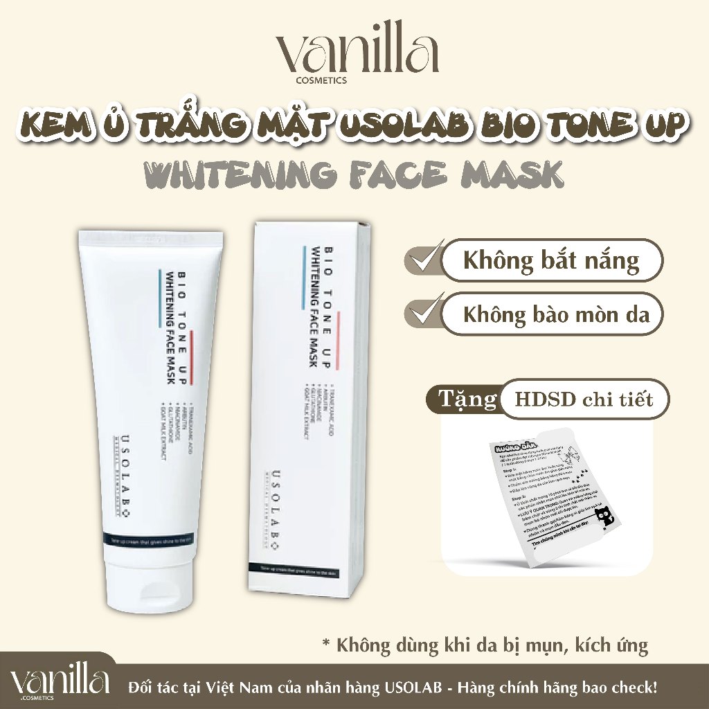 Kem ủ trắng mặt Usolab Bio Tone Up Whitening Face Mask Giúp sáng da 250ml VANILLA COSMETICS