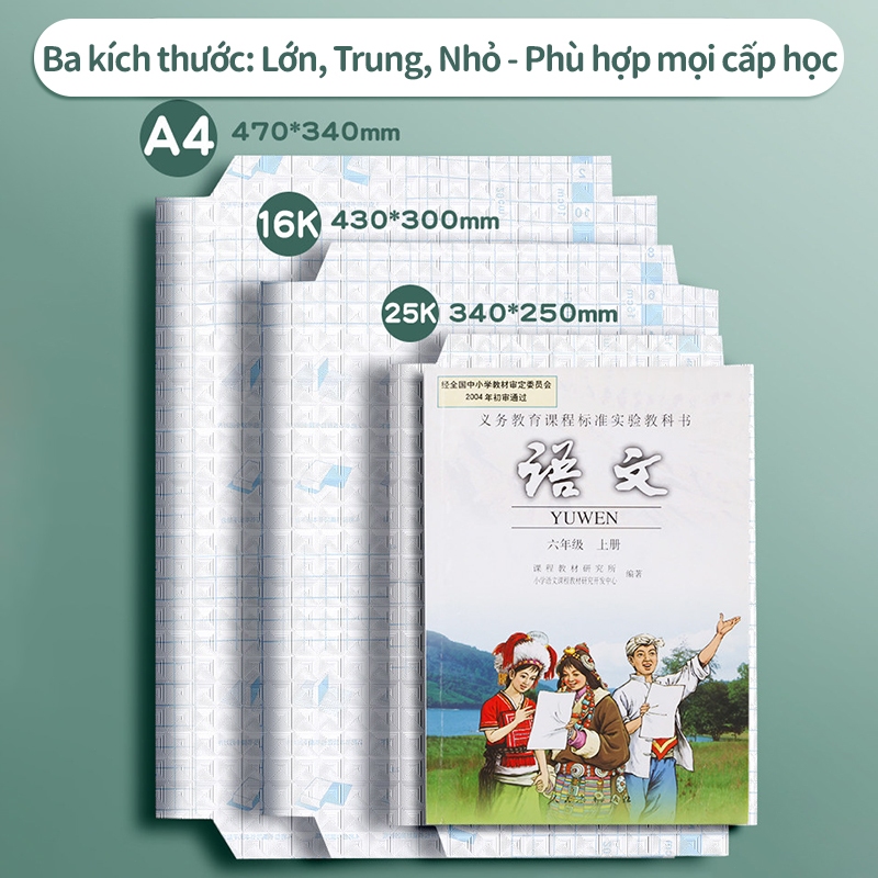 Bìa sách tự dính trong suốt chống nước nhiều kích thước A4 B5 16K 25K cho học sinh cấp 1-12 bảo vệ vở sách