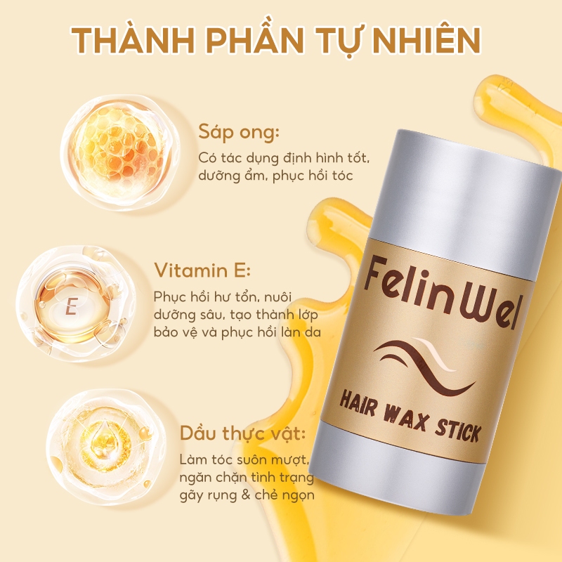 FelinWel - Sáp Vuốt Tóc Tạo Kiểu Cho Tóc Xoăn & Tóc Rối, Không Nhờn Rít Lâu Trôi, Kèm 3 Lược Tạo Kiểu, 40g