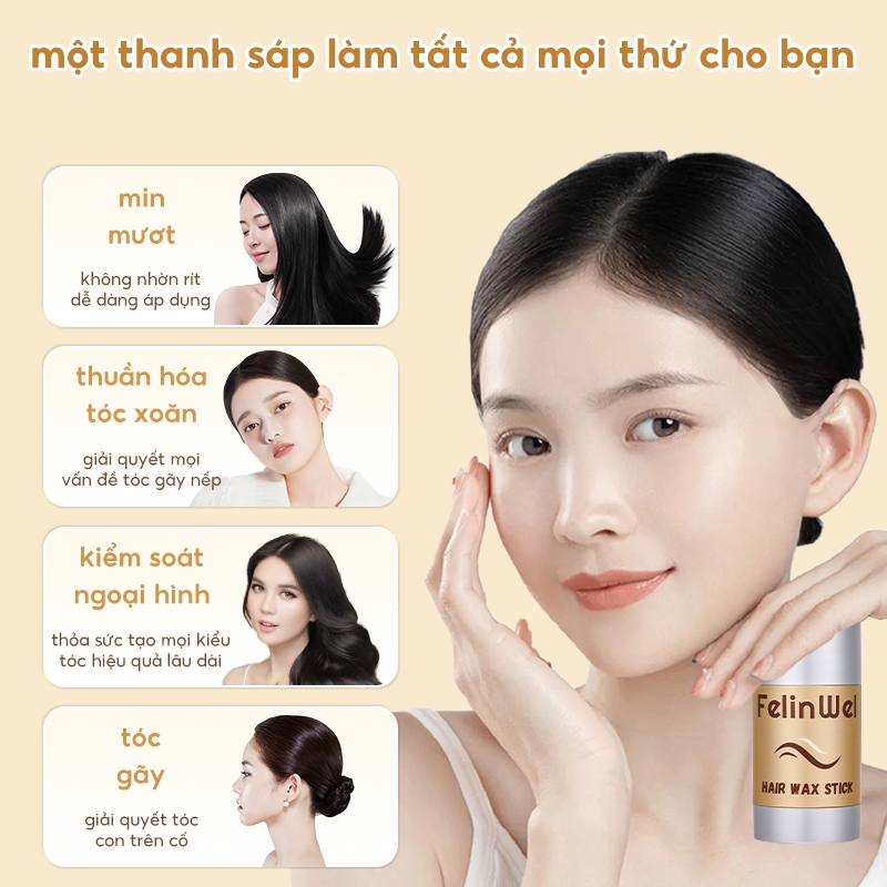 FelinWel - Sáp Vuốt Tóc Tạo Kiểu Cho Tóc Xoăn & Tóc Rối, Không Nhờn Rít Lâu Trôi, Kèm 3 Lược Tạo Kiểu, 40g