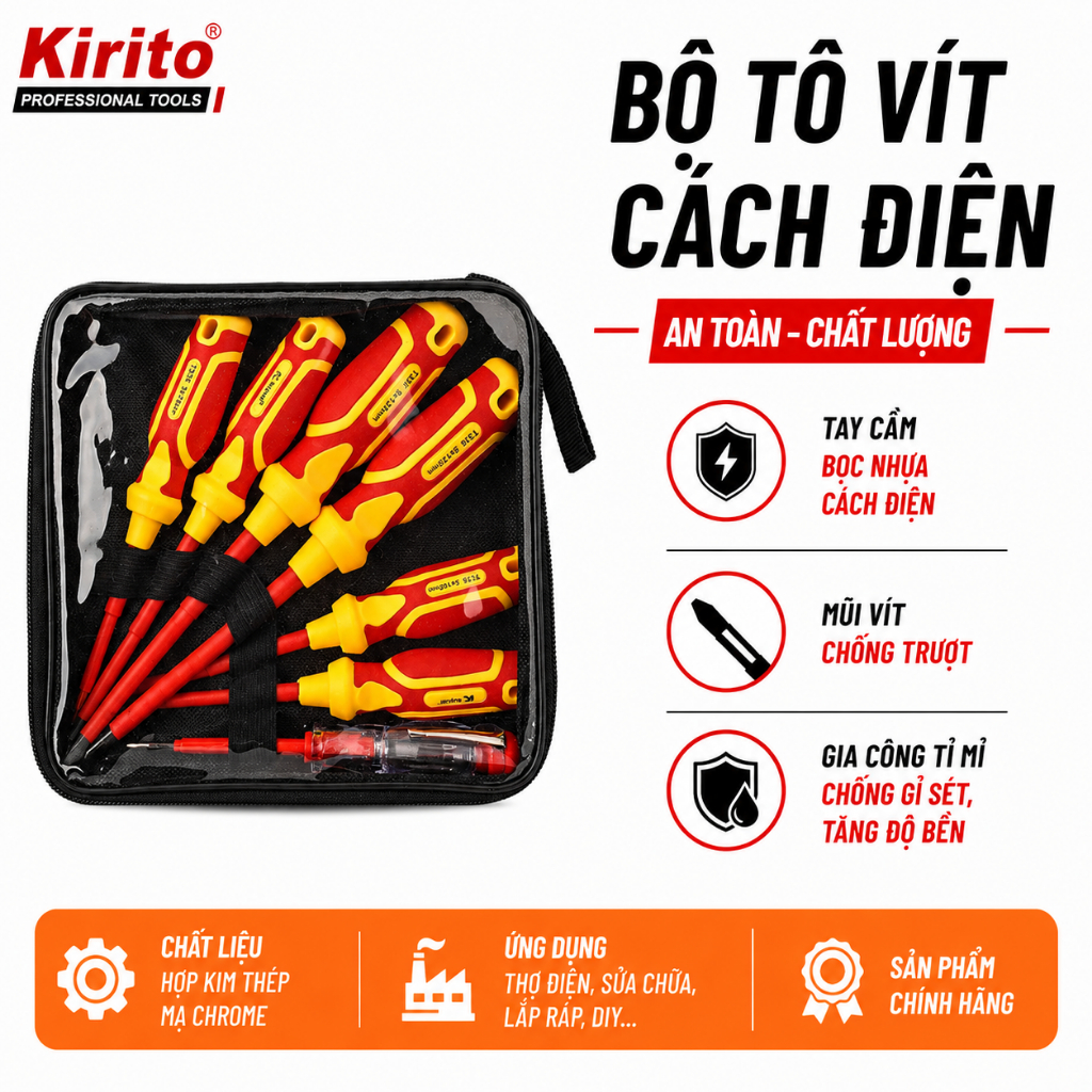 Bộ Tô Vít Cách Điện Kapusi Chính Hãng, Bộ Tua Vít Chống Trượt, Hợp Kim Thép Bền Bỉ
