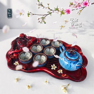Bộ Ấm Chén Trà Men Hỏa Biến Bát Tràng - Bộ Ấm chén uống trà - Tặng Kèm Khay - Quà Tặng Cao Cấp