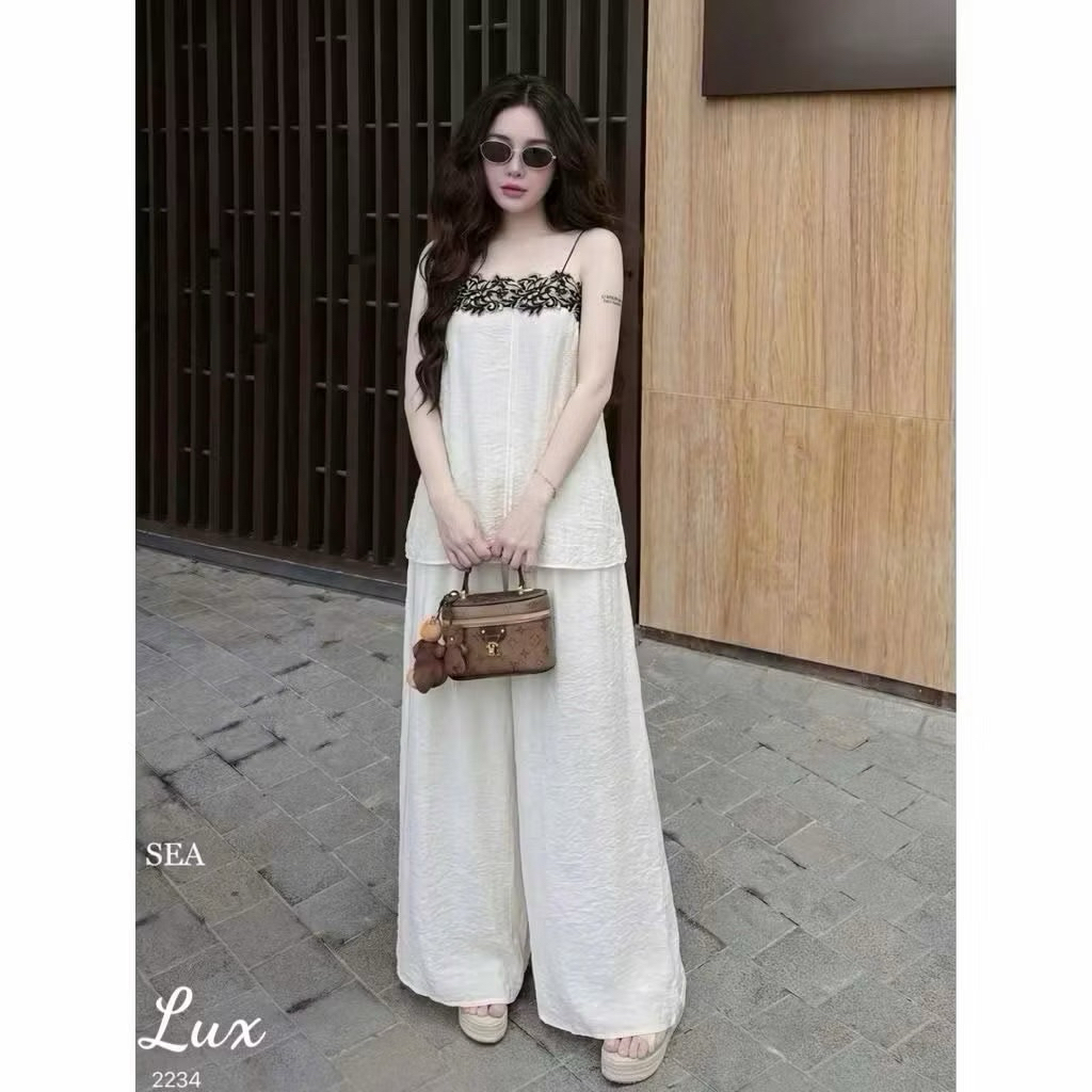 L660- Đầm Suông Đũi 2 Dây Viền Ren Tiểu Thư Sang Chảnh, Freesize 38-56kg