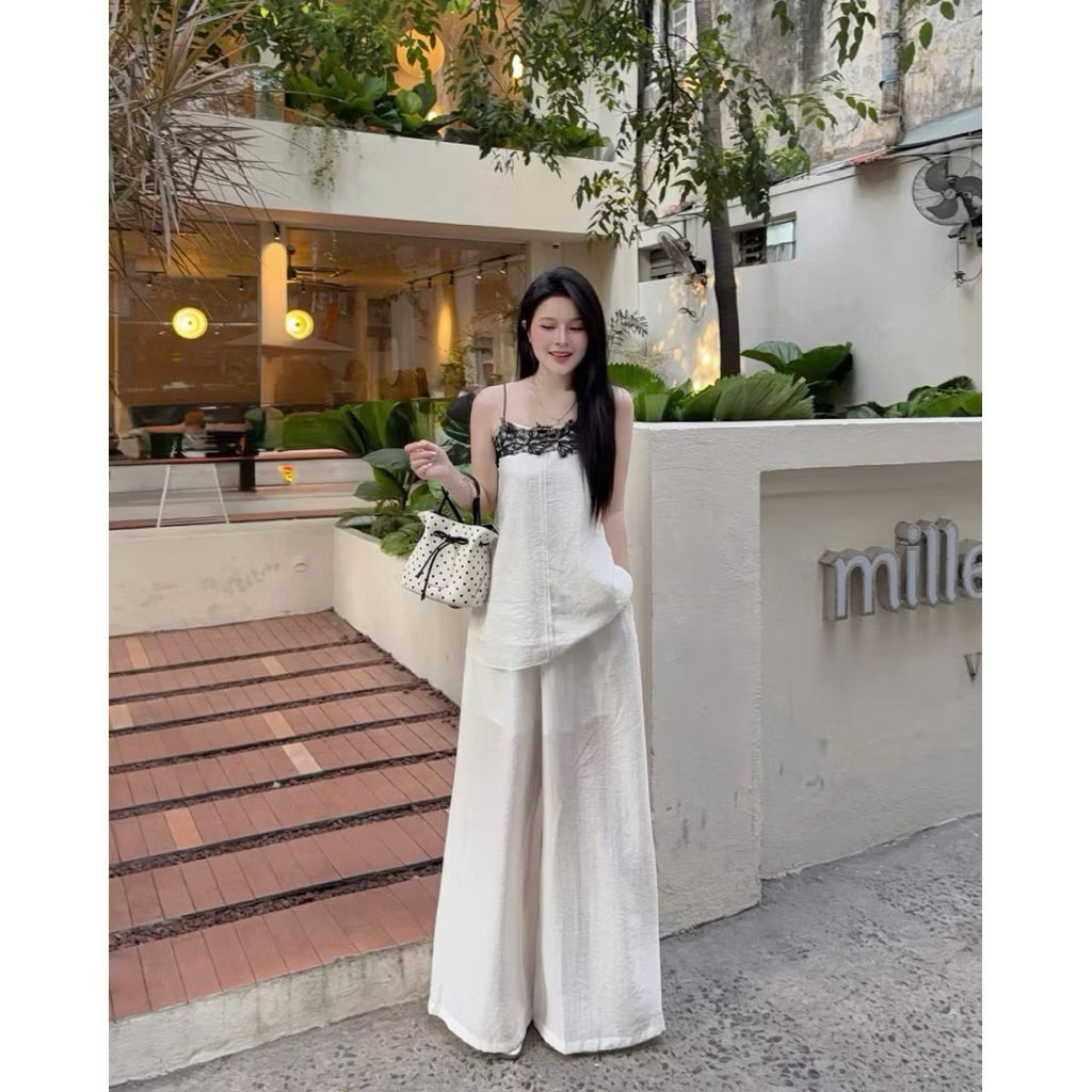 L660- Đầm Suông Đũi 2 Dây Viền Ren Tiểu Thư Sang Chảnh, Freesize 38-56kg