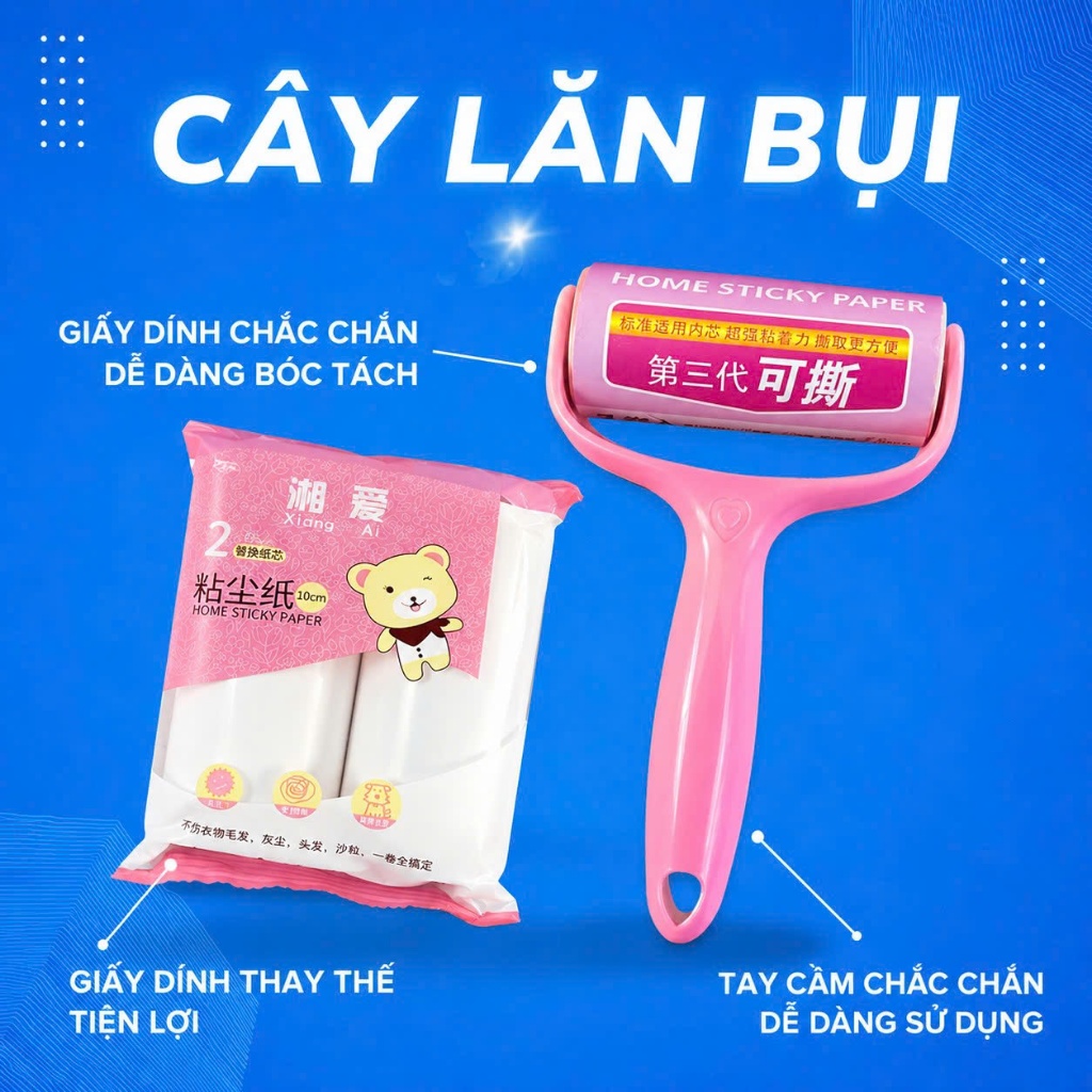 Cây Lăn Bụi Quần Áo, Lăn Lông Chó Mèo Đa Năng – Giải Pháp Làm Sạch Ga Giường, Sofa Hiệu Quả (Kèm Lõi Thay Thế)