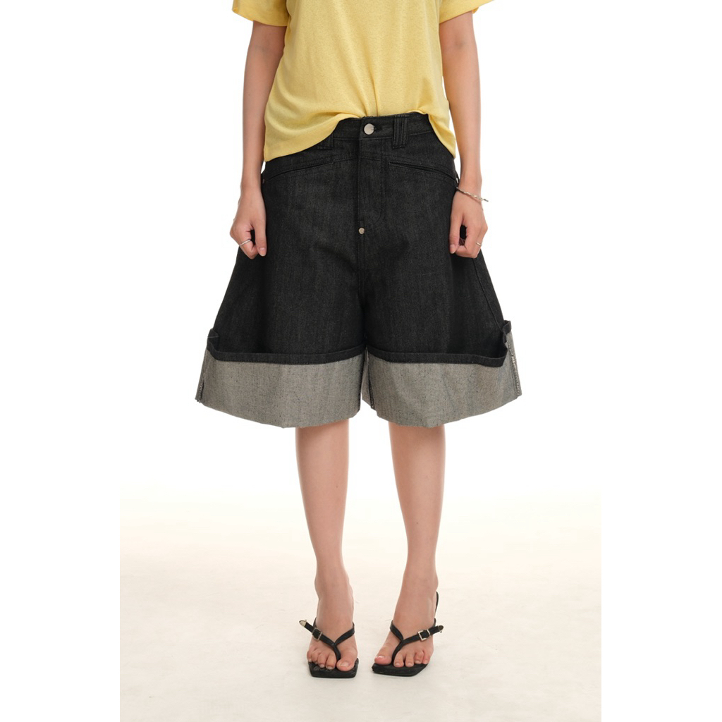 QUẦN SHORT RAW DENIM LỬNG NAM NỮ ỐNG SIÊU TO GẤP LINE WONDERSTU - UNISEX