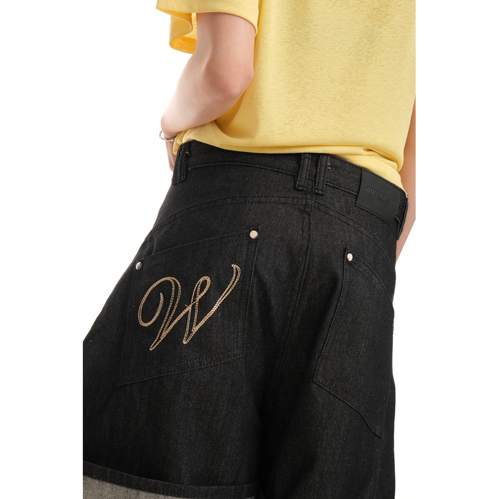 QUẦN SHORT RAW DENIM LỬNG NAM NỮ ỐNG SIÊU TO GẤP LINE WONDERSTU - UNISEX