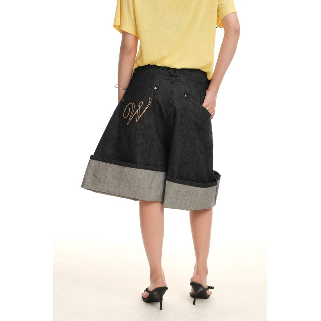QUẦN SHORT RAW DENIM LỬNG NAM NỮ ỐNG SIÊU TO GẤP LINE WONDERSTU - UNISEX