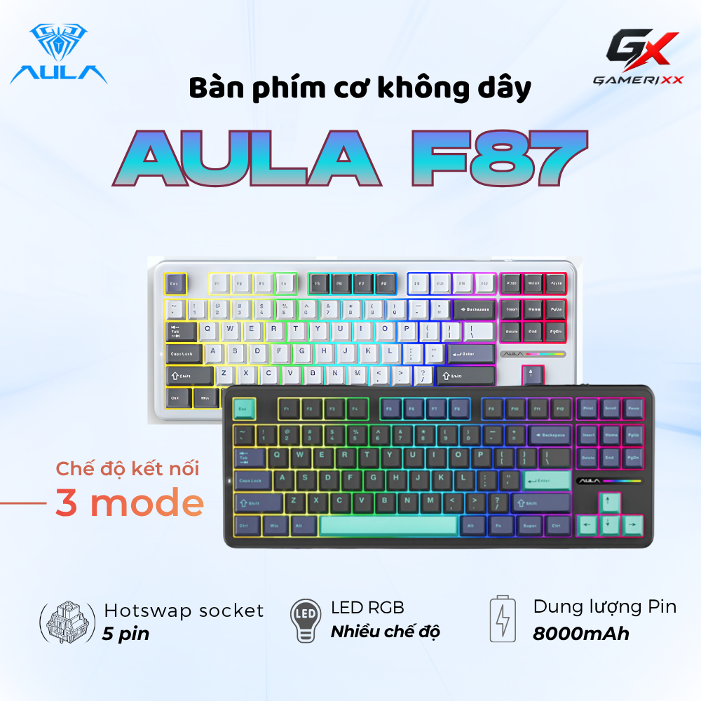 Bàn phím cơ không dây Aula F87 kết nối Bluetooth,Có Led RGB tùy chỉnh ...