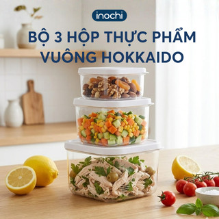 Bộ 3 hộp thực phẩm vuông Inochi - Hokkaido (Bộ 500/1000/2000ml và Bộ 750/1500/2500ml)