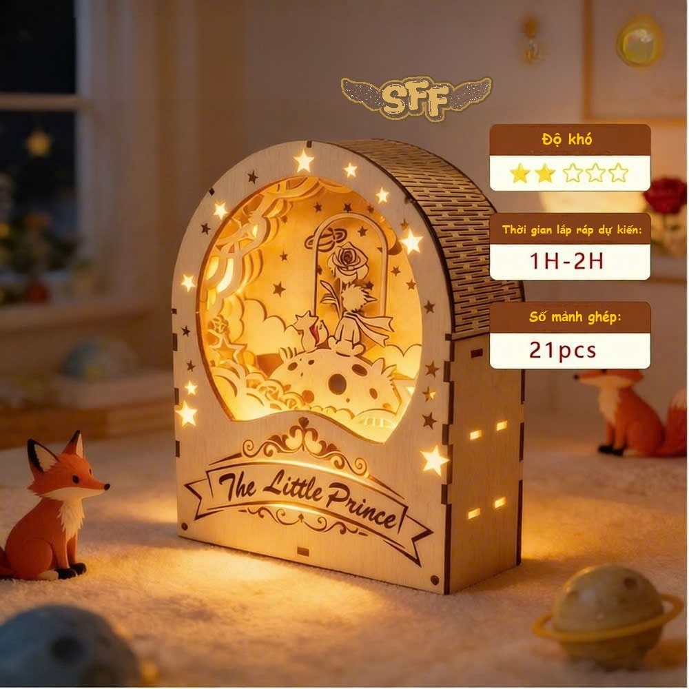 Đồ Chơi Lắp Ráp Mô Hình Gỗ 3D Đèn Ngủ Hoàng Tử Bé The Little Prince And The Rose