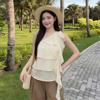 [BST HÈ 2026 - CHIOCO] Áo Babydoll Kiểu Nữ Dáng Lệch Vai Xếp Bèo Tầng Xinh Xắn Mùa Hè Kimee - KA878