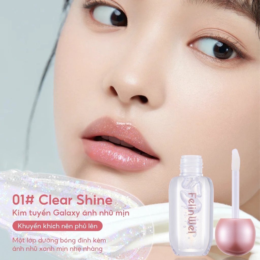 FelinWel - Son Bóng Lấp Lánh Dưỡng Ẩm, Bóng Rực Rỡ Không Dính, Kết Cấu Tươi Mát Có Thể Layering, 3 Sắc Thái
