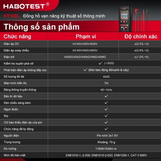 HABOTEST HT109L HT91A Phát hiện điện áp AC DC Đồng hồ vạn năng thông minh kỹ thuật số 600V Bút kiểm tra điện áp NCV AC
