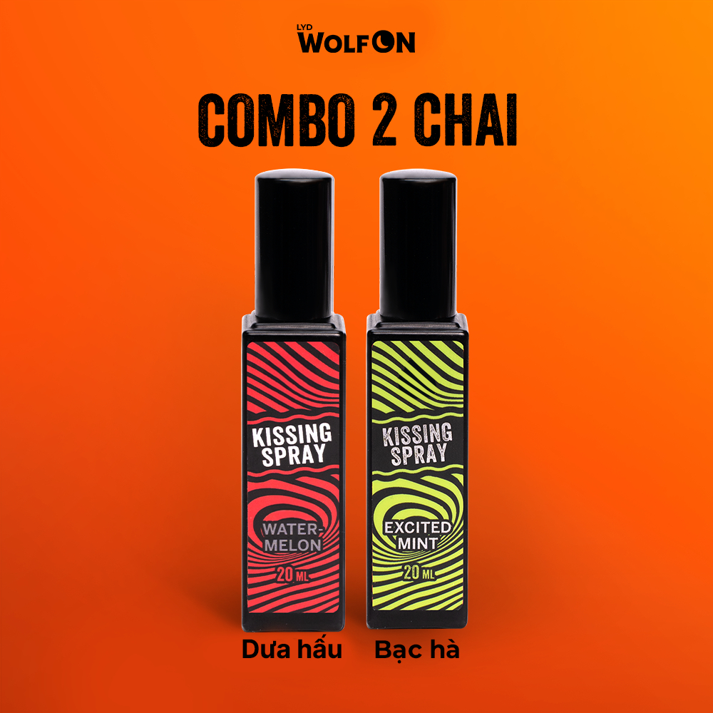 Combo Kissing Spray Vị Dưa Hấu, Đào, Bạc Hà LYD Wolf On, Xịt Thơm Miệng, Vị The Mát Tự Nhiên 20ml