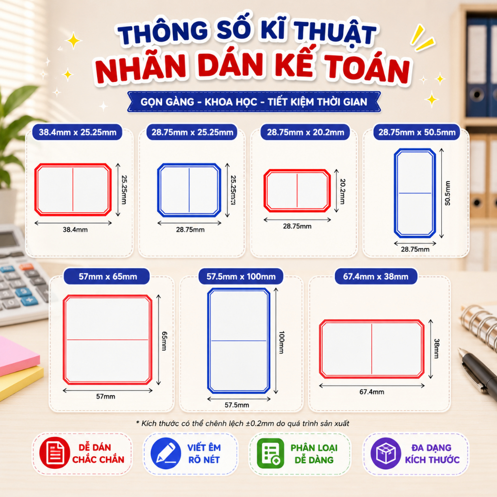 [100 TỜ]Nhãn Dán Kế Toán Phân Loại Hồ Sơ Chứng Từ - Tem Dán Nhiều Kích Thước, Dễ Viết, Keo Dính Chắc