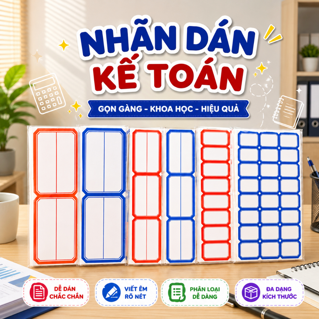 [100 TỜ]Nhãn Dán Kế Toán Phân Loại Hồ Sơ Chứng Từ - Tem Dán Nhiều Kích Thước, Dễ Viết, Keo Dính Chắc