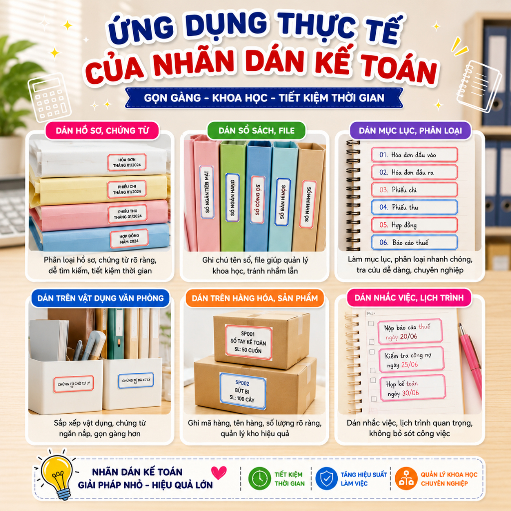 [100 TỜ]Nhãn Dán Kế Toán Phân Loại Hồ Sơ Chứng Từ - Tem Dán Nhiều Kích Thước, Dễ Viết, Keo Dính Chắc