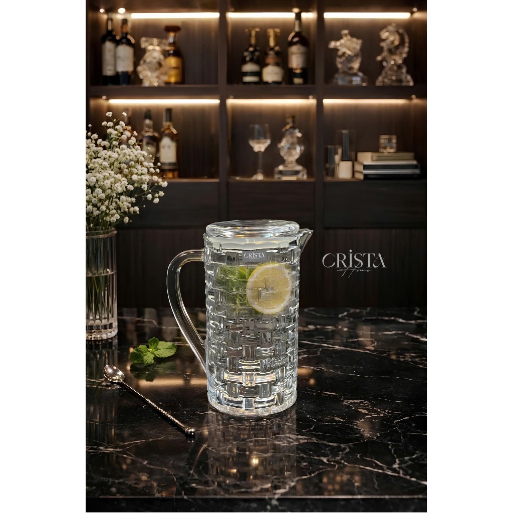 Bộ hũ bình cốc Vân Caro Trắng Crista Home 350ml Cao Cấp