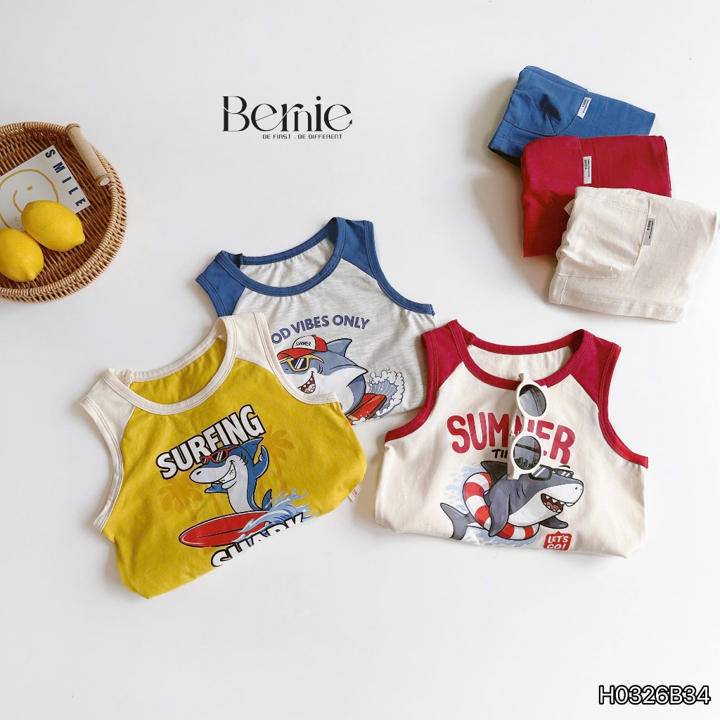 Bộ ba lỗ cotton in hoạ tiết hoạ tiết bé trai, bộ cotton mềm mát cho bé mẫu mới nhất
