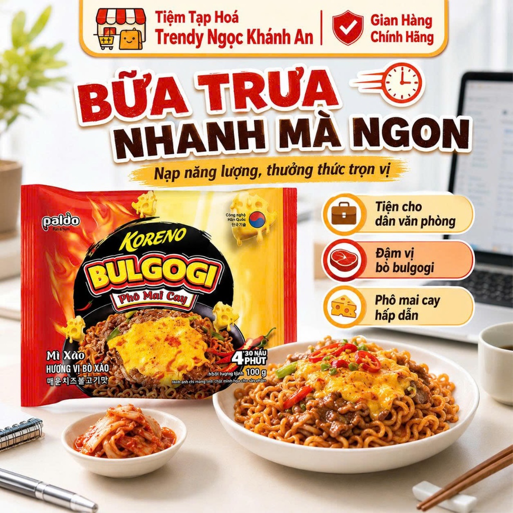 Mì Xào Vị Bò Bulgogi Phô Mai Cay Koreno Gói 100G - Đậm Đà Chuẩn Vị Hàn, Cay Béo Cực Cuốn