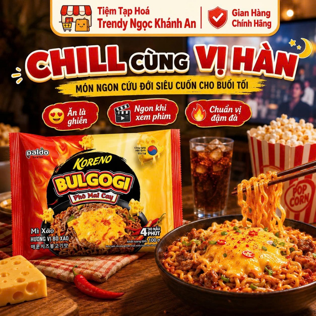Mì Xào Vị Bò Bulgogi Phô Mai Cay Koreno Gói 100G - Đậm Đà Chuẩn Vị Hàn, Cay Béo Cực Cuốn