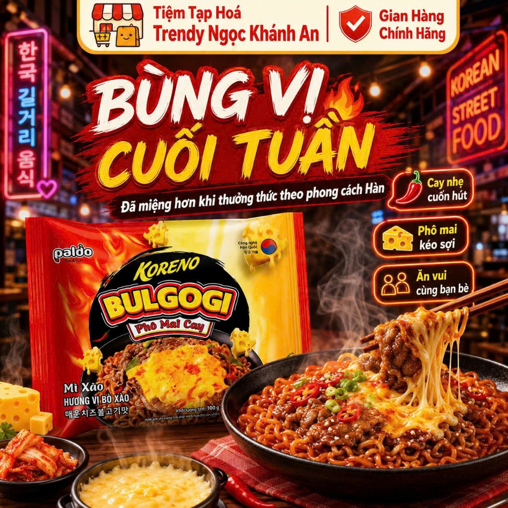 Mì Xào Vị Bò Bulgogi Phô Mai Cay Koreno Gói 100G - Đậm Đà Chuẩn Vị Hàn, Cay Béo Cực Cuốn
