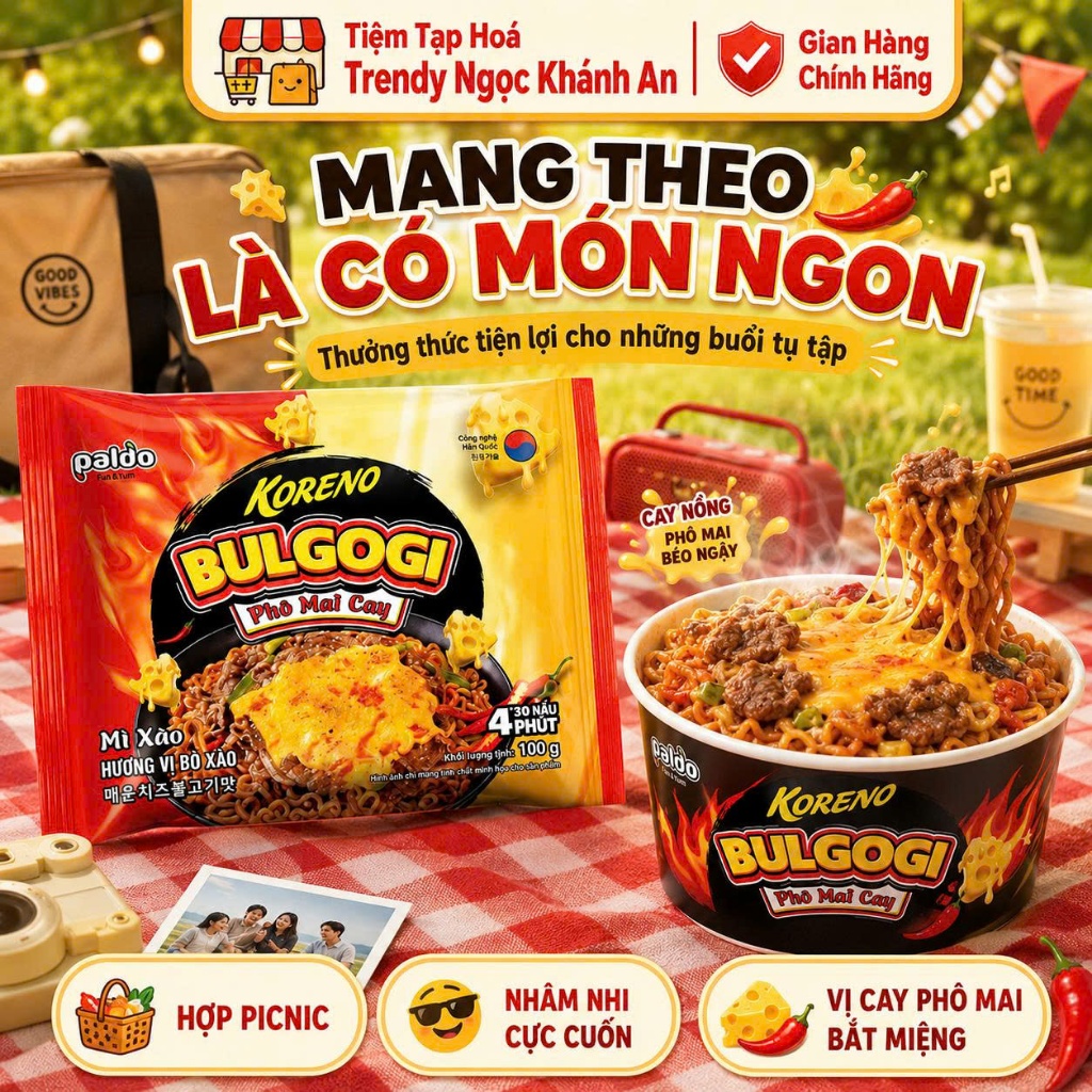 Mì Xào Vị Bò Bulgogi Phô Mai Cay Koreno Gói 100G - Đậm Đà Chuẩn Vị Hàn, Cay Béo Cực Cuốn