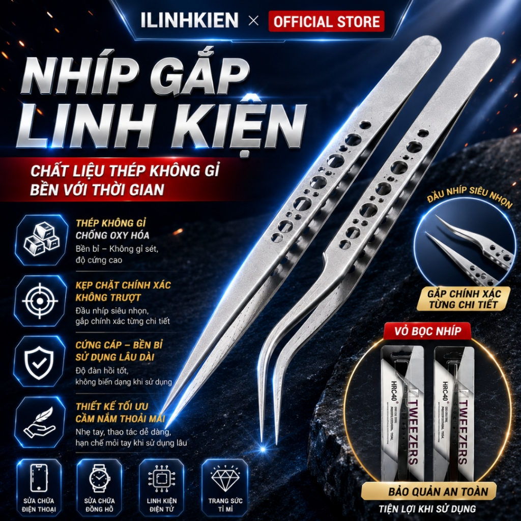 Nhíp gắp linh kiện điện tử màu trắng thép không gỉ dạng lỗ cao cấp đảm bảo chất lượng ILinhkien.