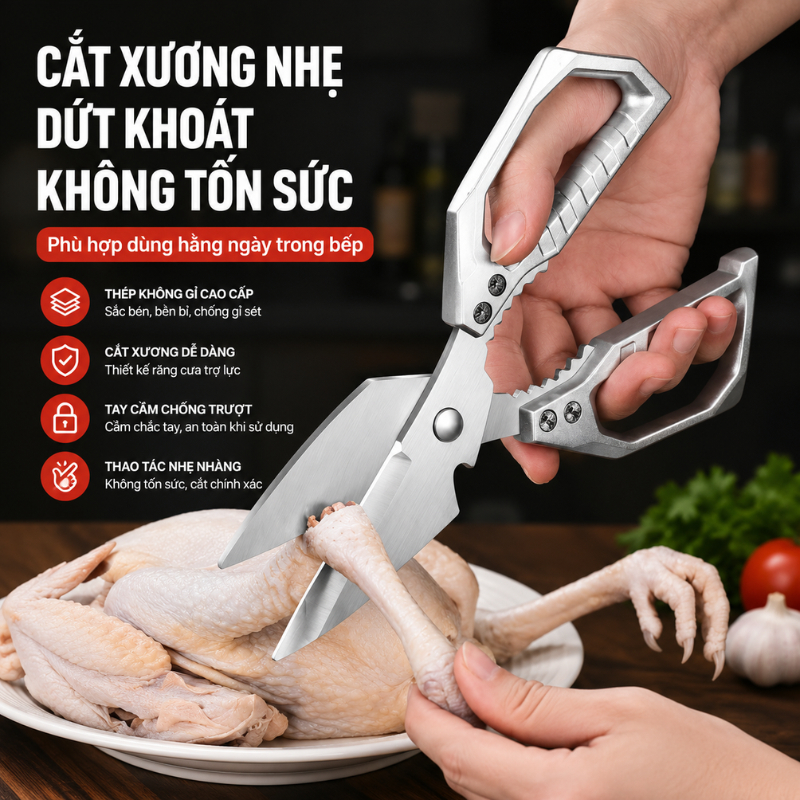 Kéo Cắt Đa Năng MIKA Không Gỉ Cắt Xương Gà Vịt Rau Củ Dễ Dáng Bền Bỉ