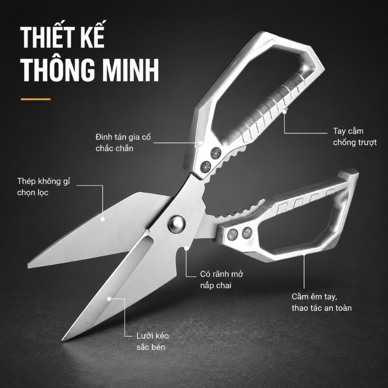 Kéo Cắt Đa Năng MIKA Không Gỉ Cắt Xương Gà Vịt Rau Củ Dễ Dáng Bền Bỉ